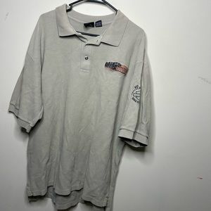 Vintage USA Harley Davidson Polo Shirt Biker Motorcycle Tan Khaki Embroidered